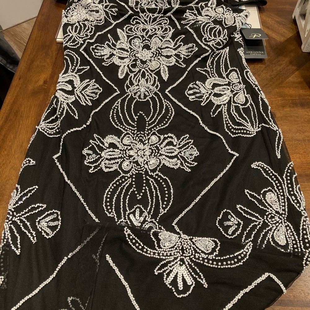 Adrianna Papell Black Dress with White Accents. Beautiful formal dress.